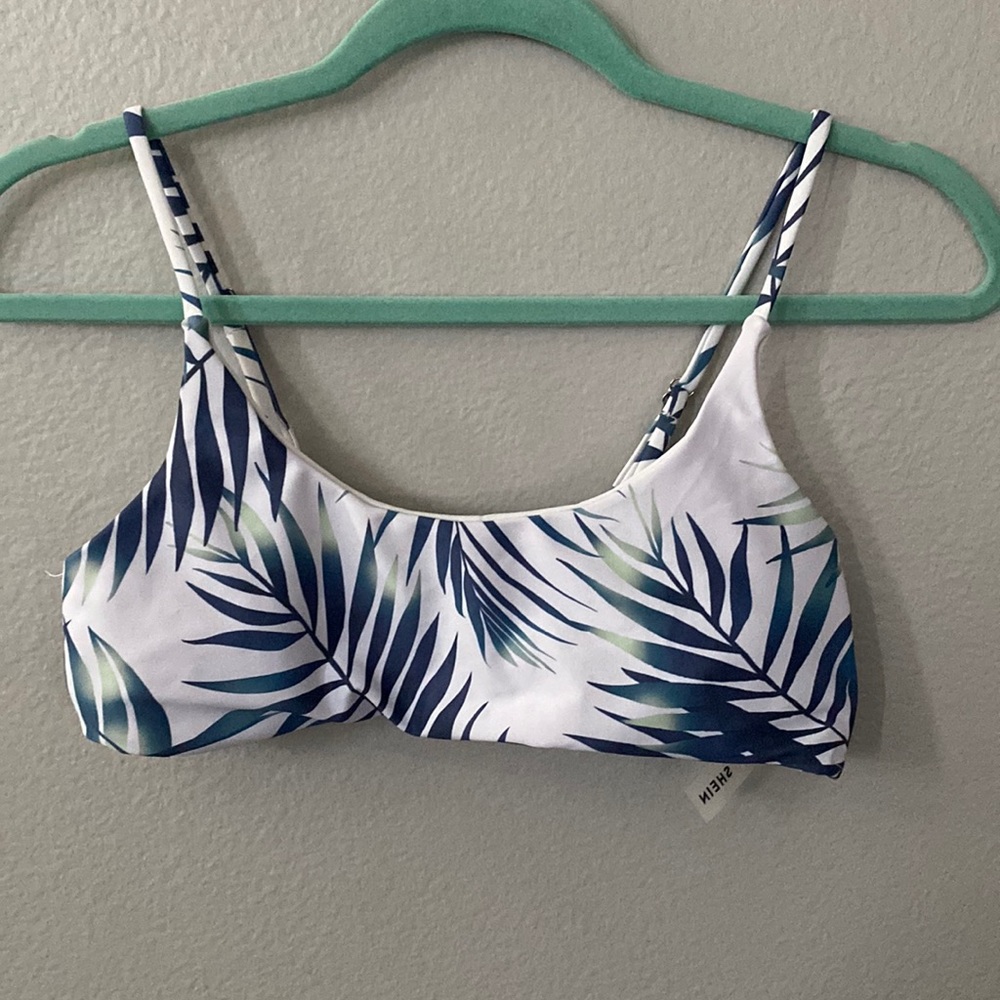 SHEIN white, blue and green design bathing suit
